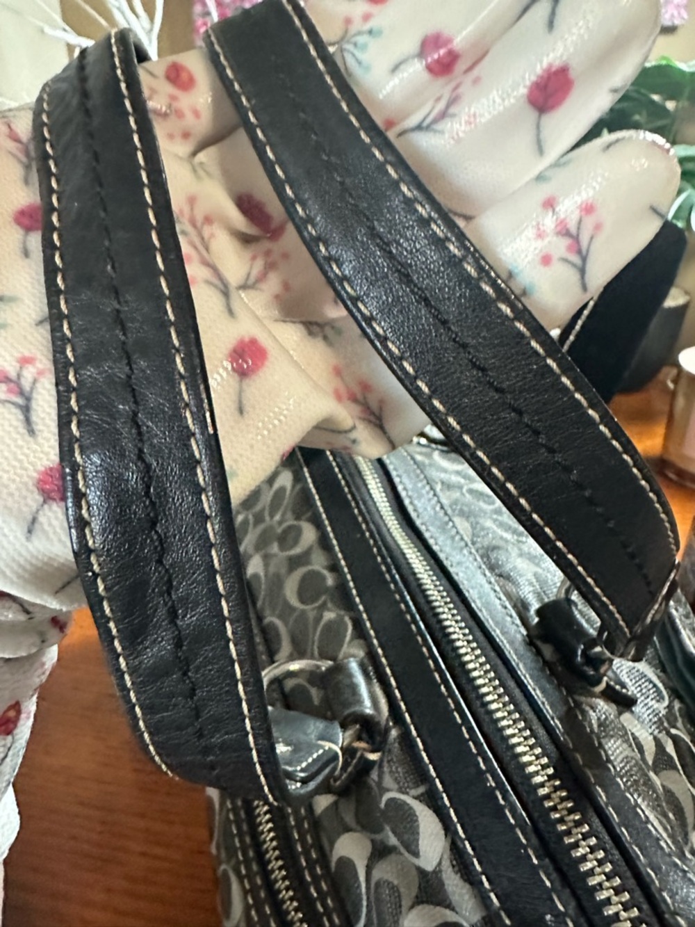 Coach Rehab Signature Monogram Satchel in Black and Gray - Picture 8 of 16